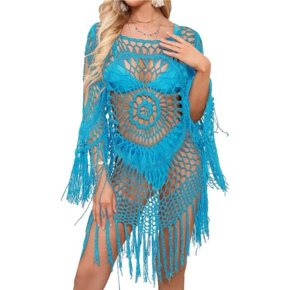 Swimsuits Cover Up for Women Crochet Hollow Out Tassel Bathing Suit Coverups - Picture 1 of 8